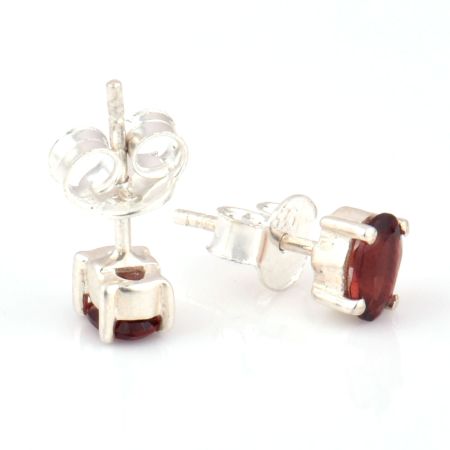 92.5 Sterling Silver Earrings Oval Garnet Gemstone Stud Earrings