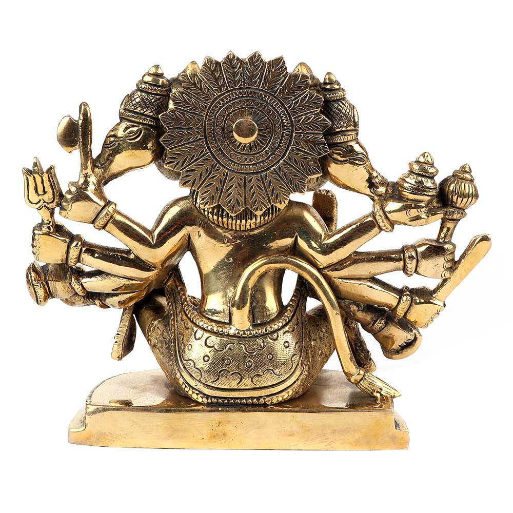 Handmade Panchmukhi Sitting Brass Hanuman Statue