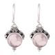 92.5 Sterling Silver Earrings Crown Design Rosy Quartz Hook Earrings