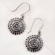 92.5 Sterling Silver Round Filigree Big Floral  Drop Earrings