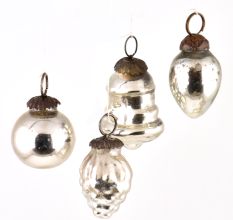 Set of 4 Handmade Silver Mini Christmas Ornaments In Assorted Styles