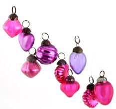 Set of 9 Handmade Purple And Pink Mini Christmas Ornaments In Assorted Styles