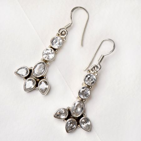 92.5 Sterling Silver Clear White Semi Precious Stones Earrings