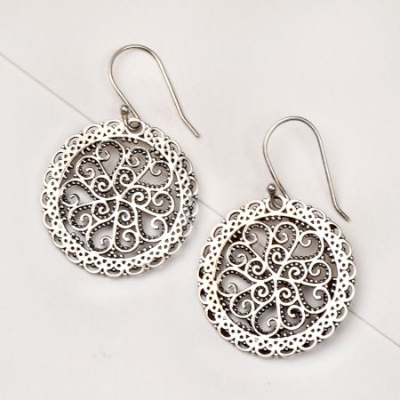 92.5 Sterling Silver Earrings Filigree Floral Disc Earrings