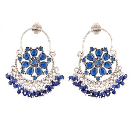 Sterling 92.5 Silver Beautiful Dangling Earrings with Tanzanite Beads