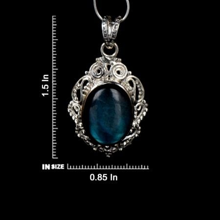 92.5 Sterling Silver Pendant Labradorite Semi Precious Stone Engraved Border