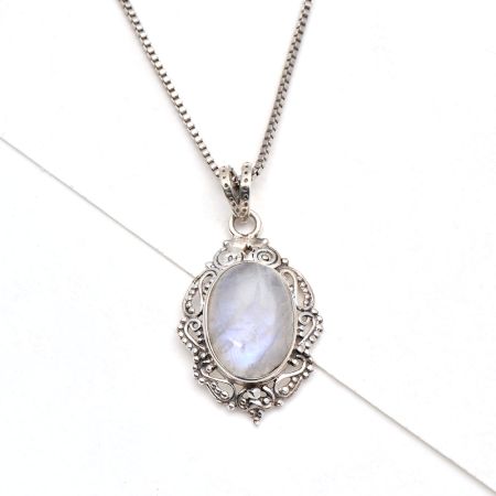 92.5 Sterling Silver Pendant Natural Moonstone Handmade Solitaire Pendant