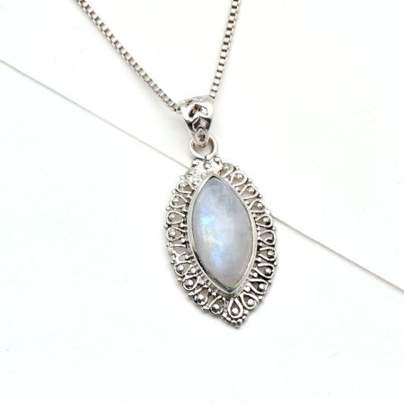 92.5 Sterling Silver Moonstone Pendant Marquise Delicate Wedding Gift