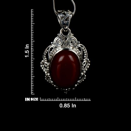 92.5 Sterling Silver Pendant Detailed Filigree Work Red Carnelian Oval Pendant