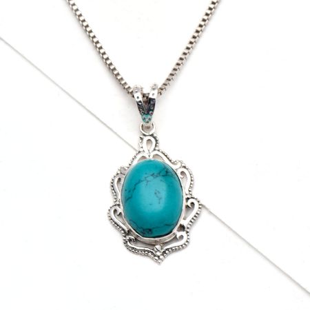 92.5 Sterling Silver Turquoise Pendant Ornate design