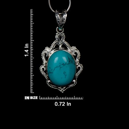 92.5 Sterling Silver Turquoise Pendant Ornate design