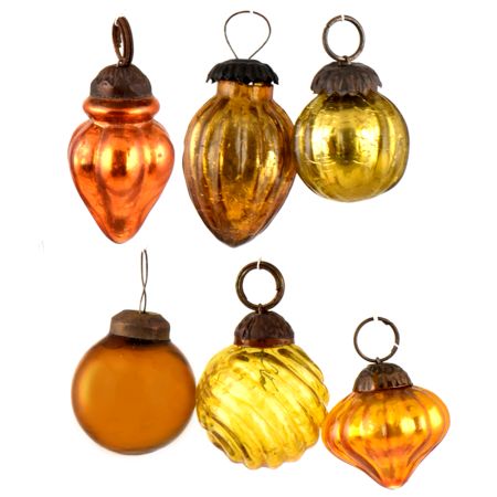 Set of 6 Handmade Yellow Golden Mini Christmas Ornaments In Assorted Styles
