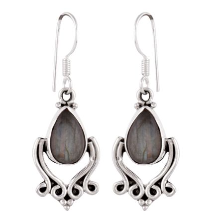 92.5 Sterling silver earrings Oval Jasper Stone with ornate design