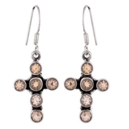 92.5 Sterling Silver Earrings Lapis Lazuli stone Bezel Set With A Cross Design On Top