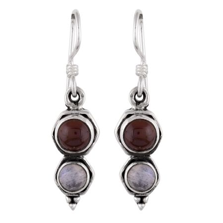 92.5 Sterling Silver Earrings Round Topaz In Silver Disk With Four Shouldered Balls Drop Earrings