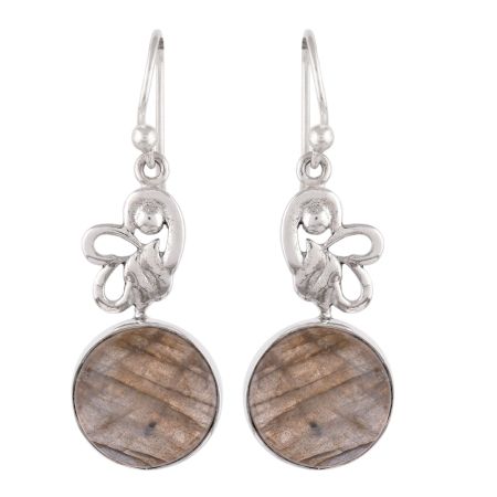 92.5 Sterling Silver Earrings Round Jade Wired Flower Design Drop Dangler Earrings