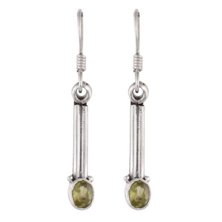 92.5 Sterling Silver Earrings Long Green Peridot Dangler Earrings