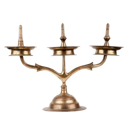 Three Branch Brass Oil Lamp Table Top Stand