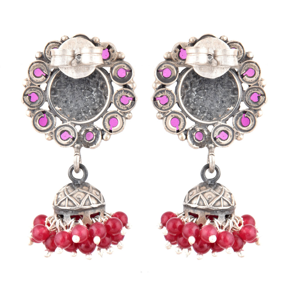 92.5 Sterling Silver Earrings Sunflower Design In Pink Tourmaline Designer Wear Earrings