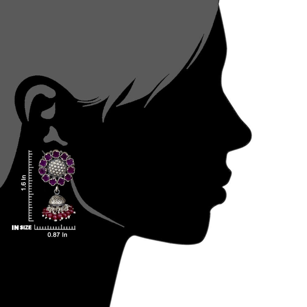 92.5 Sterling Silver Earrings Sunflower Design In Pink Tourmaline Designer Wear Earrings