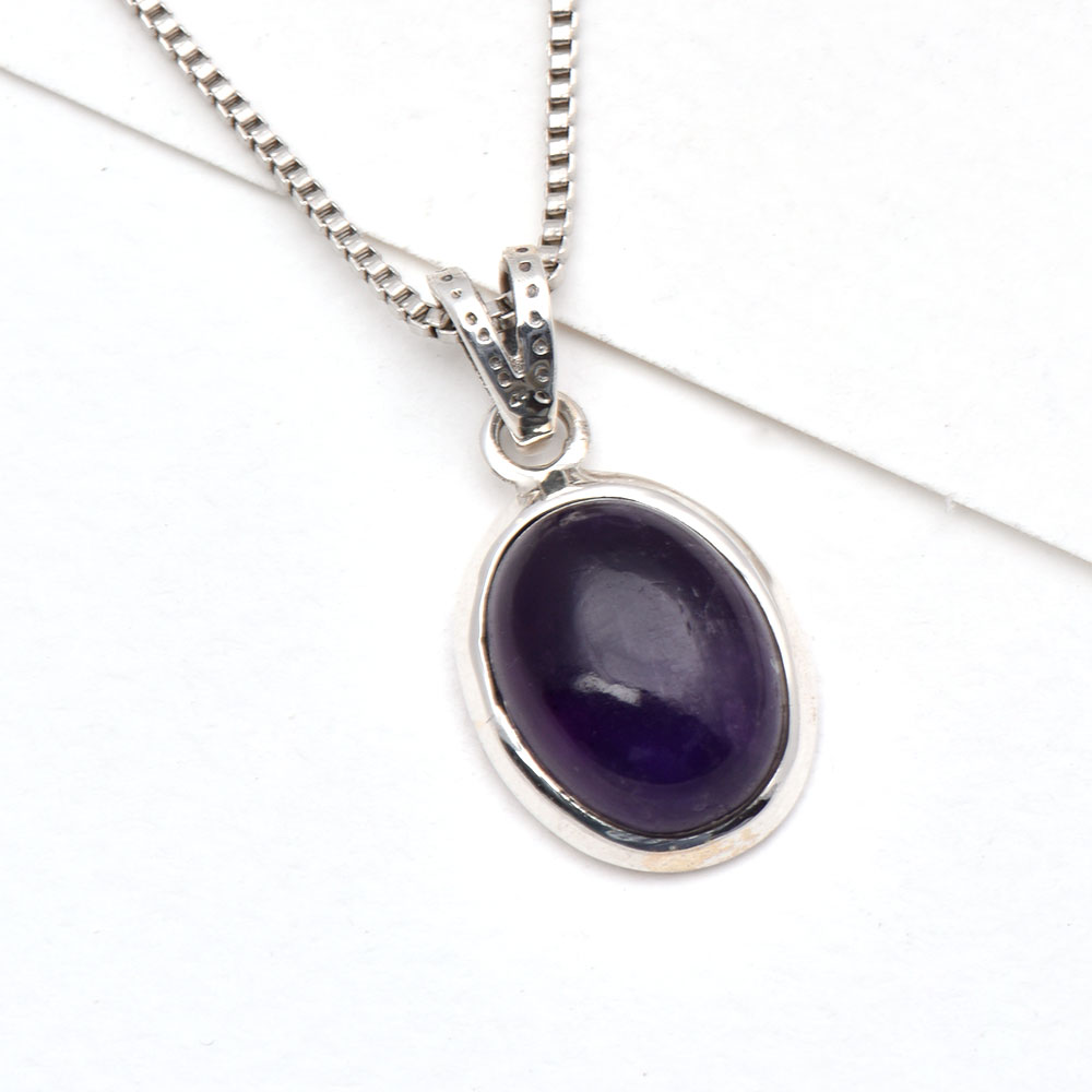 Jewelryonclick Amethyst Stone Pendant Charm 7 Carat Natural Oval Gemstone 92.5 Sterling Silver