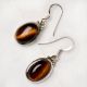 Simple 92.5 Sterling Silver Tiger Eye Earrings Oval Shape For Everyday Wear