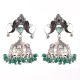 92.5 Sterling Silver Earrings Twin Peacock Oxidised Green Onyx Jhumki Earrings