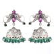 92.5 Sterling Silver Earrings Twin Peacock Pink Tourmaline And Green Agate Beads Jhumkis