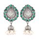 Traditional 92.5 Sterling Silver Earrings Fancy Designer Green Onyx Stone Oxidized Jhumki Earrings