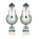92.5 Sterling Silver Earrings Chandbali Green Onyx Studded Long Jhumki Earrings