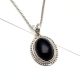 92.5 Sterling Silver Pendant Oval Rope Border Onyx Stone Pendant