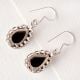 92.5 Sterling Silver Earrings Black Oval Cabochon Engraved Border Drop Earrings