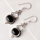 92.5 Sterling Silver Earrings Oval Black Onyx Cabochon Filigree Dangler Earrings