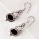 92.5 Sterling Silver Earrings Oval Black Onyx Cabochon Filigree Dangler Earrings