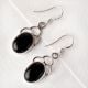 92.5 Sterling Silver Earrings Big Oval Black Onyx Cabochon Designer Earrings