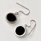 92.5 Sterling Silver Earrings Round Black Onyx Frames Drop Hanging Earrings