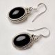 92.5 Sterling silver Earrings Oval Cabochon Black Onyx Bezel Set Hanging Earrings