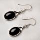 92.5 Sterling Silver Earrings Hook Design Black Onyx Oval Cabochon Bezel Set Border Earrings