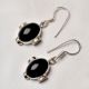 92.5 Sterling Silver Earrings Black Oval Onyx Stone With Handle Design On Sides