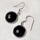92.5 Sterling Silver Earrings Round Onyx Stone With Ring Border Drop Earrings