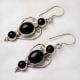 92.5 Sterling Silver Earrings Long Two Black Onyx And One Long Designer Dangler Earrings