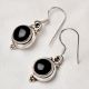92.5 Sterling Silver Earrings Single Round Black Onyx Bezel Set Drop Earrings