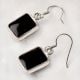 92.5 Sterling silver Earrings Square Shaped Bezel Set Black Onyx Hanging Earrings
