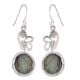 92.5 Sterling Silver Earrings Round Jasper Stone In Bezel Setting Wired Flower Design Drop Earrings