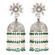 92.5 Sterling Silver Earrings  Big Sunflower Stud Jhumkis With Green onyx Beads Tassels