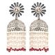 92.5 Sterling Silver Earrings Big Petals Flower Stud With Silver Beads And Red Onyx Beads Jhumkis