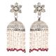 92.5 Sterling Silver Earrings Lotus Flower Jhumkis With Silver Beads And Red Onyx Beads Tassels
