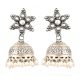 92.5 Sterling silver Earrings Engraved Big Floral Stud and Tassels silver jhumkis