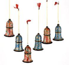 Handmade Paper Mache Bell Christmas Ornaments  Home Decoration Hanging (Set OF 6)