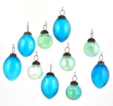 Set Of 10 Glass Christmas Ornament Different Shades of Blue In Assorted  Shapes